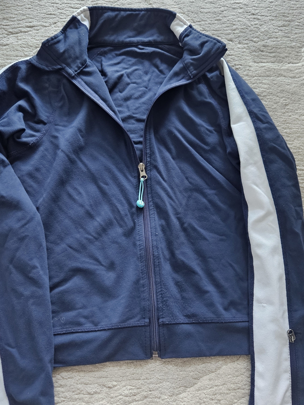 Lululemon Track Navy Zip-Up Jacket with White Shoulder Stripe